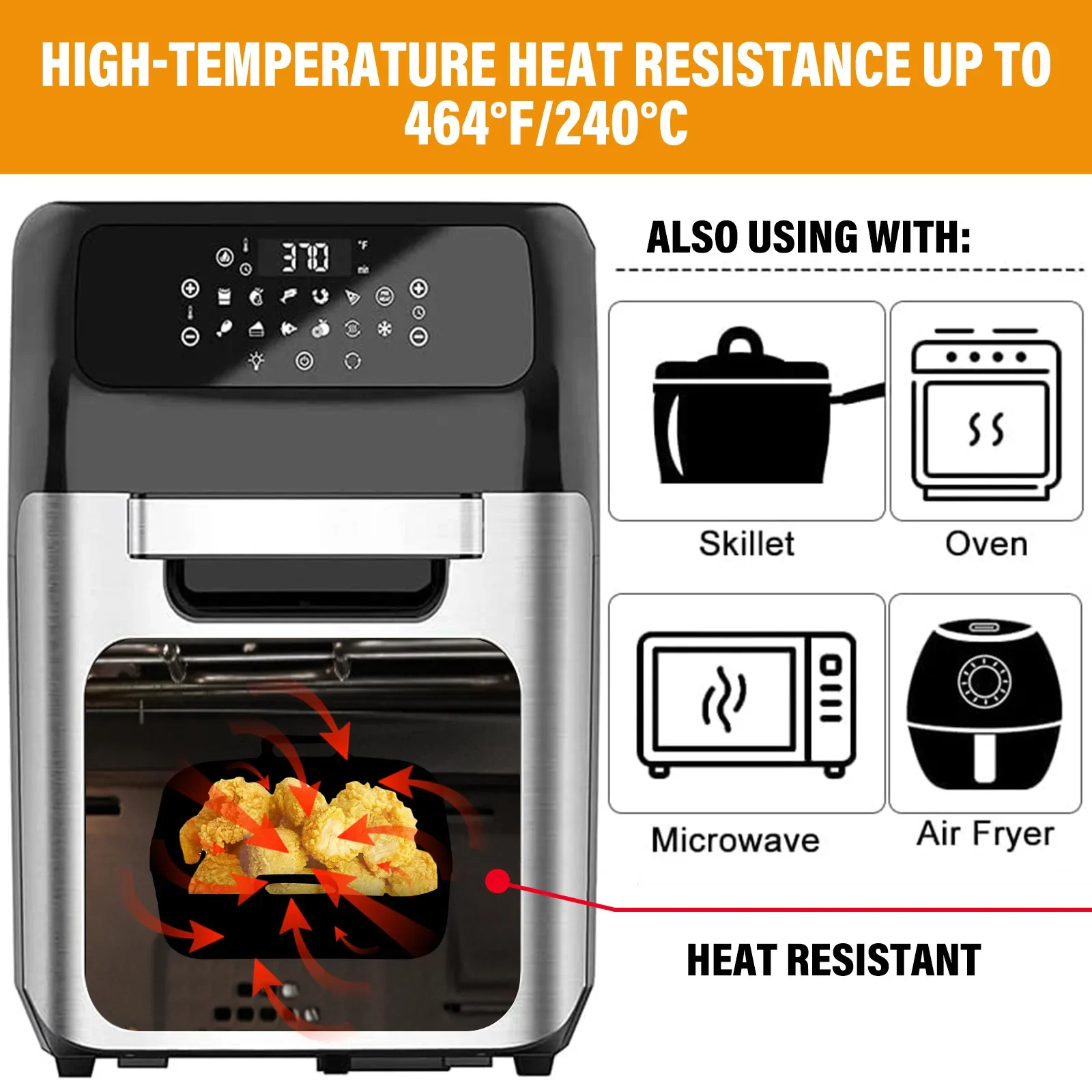 2pc/1pc Air Friteuse Silikon Tablett Rechteck Ofen Backen Korb Wiederverwendbare Liner Einsatz Gericht Gebratenes Huhn für Airfryer Zubehör – Detail 9