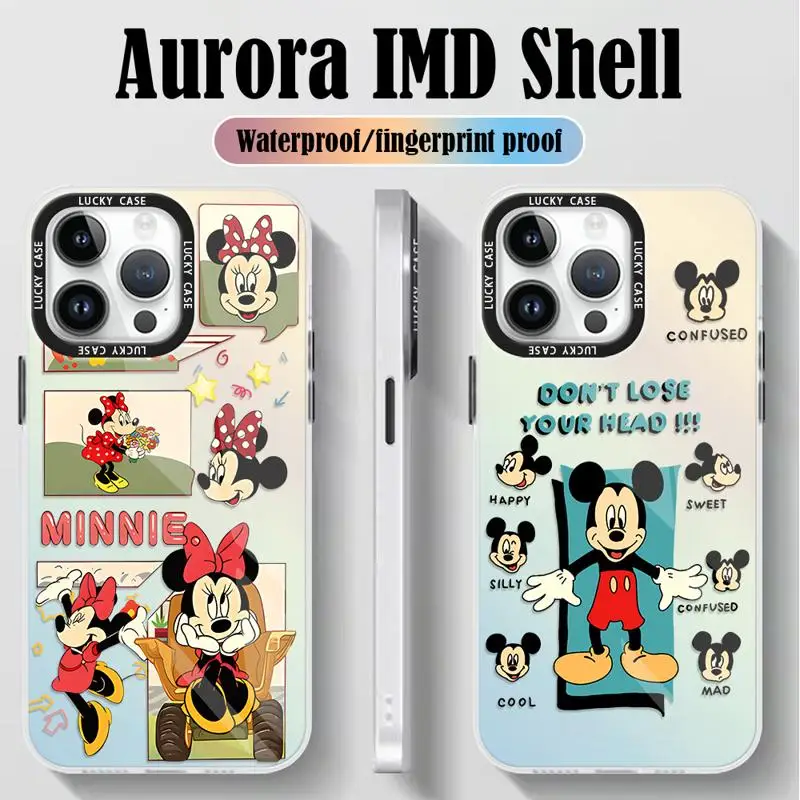 Iridescent Laser Clear Cover for iPhone 15 14 13 12 11 pro Max XS XR X 7 8 Disney Minnie Mouse Mickey Gradient Color Matte Case