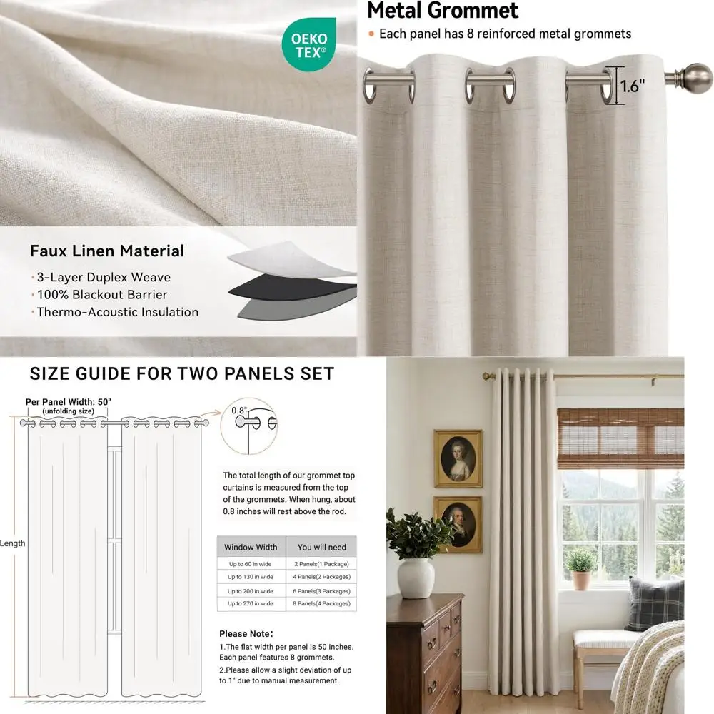 

Льняные светонепроницаемые шторы для спальни, бежевые шторы с люверсами для гостиной, термоизолирующие занавески для детской, в стиле бохо, 50 x 96, S