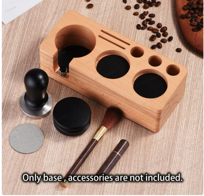Small Coffee Handle Tamper & Storage Stand Set | Walnut/Beech Wood Base with Portafilter Holder