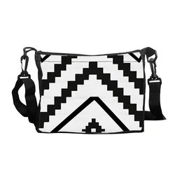 Black And White Line Shoulder Bag, Double-sided Printed Crossbody Bag, Women's Casual Handbags And Wallets