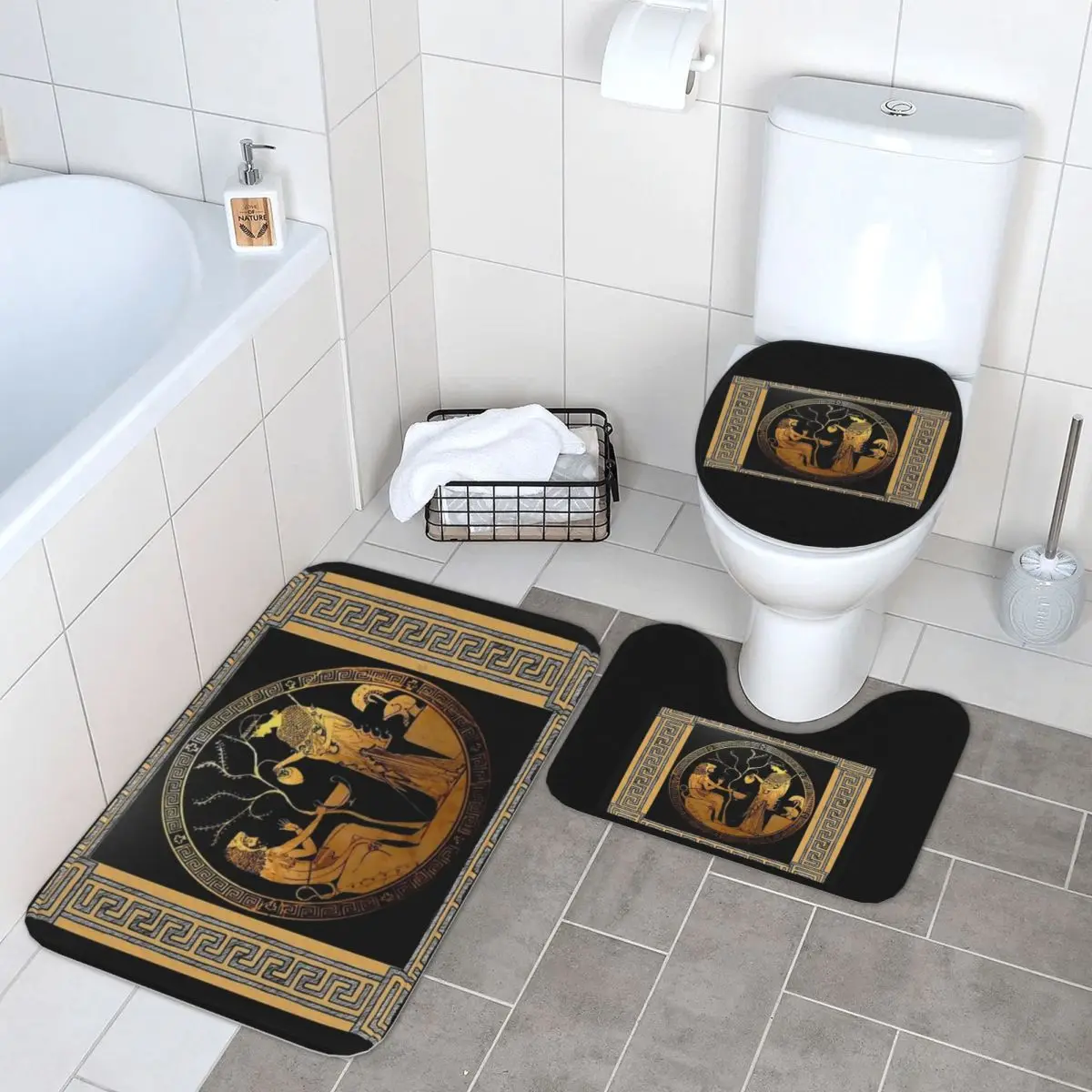 

Древнегреческая мифология, 3-х предметный коврик для ванной, набор для ванной комнаты, крышка унитаза, домашний декор, нескользящий ковер, напольный коврик