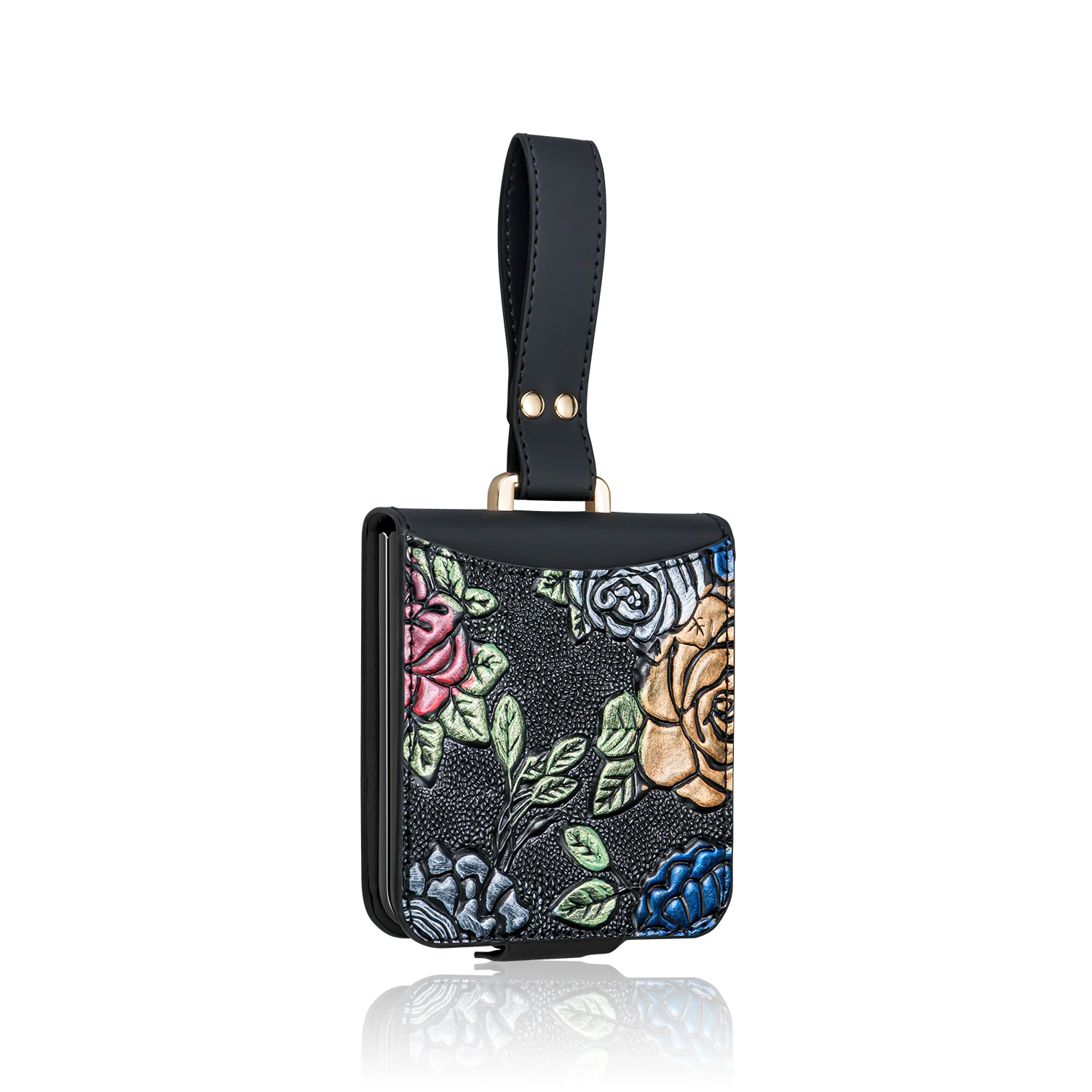 VIETAO Mode Relief Schilderijen Bloem PU Lederen Telefoonhoesje Compatibel met Samsung Galaxy Z Flip 7 6 5 4 3 hoesje met polsbandje