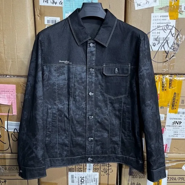 

Bla Denim Cotton Spring Autumn Jaet Collar with Cover ket Faionable Urban Sle Youth Outerwear Warm Thin Long Sve