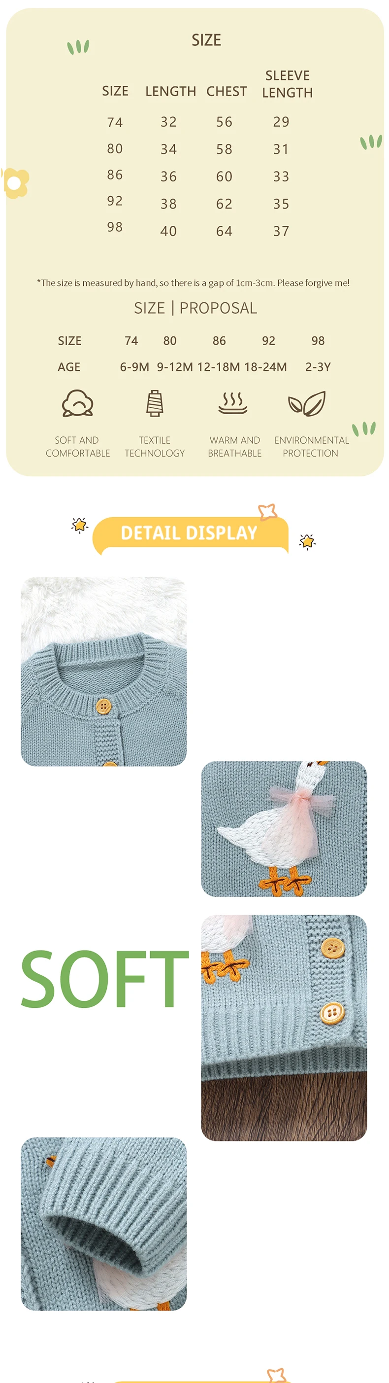 Baby-Pullover Strickjacke für Kleinkinder Jungen Mädchen Modische Niedliche Cartoon-Gans Neugeborene Kinderkleidung Langarm Herbst Oberteile Oberbekleidung – Detail 3