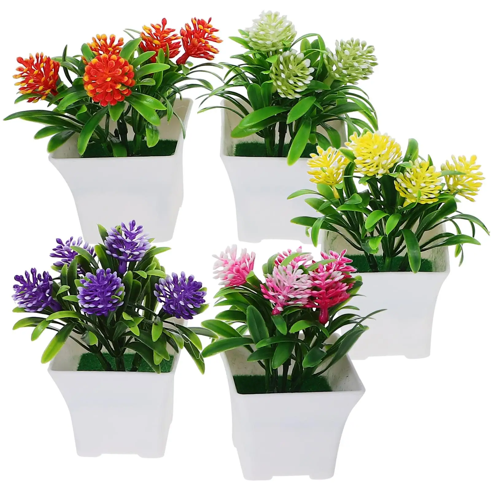 

5 Pcs Plant Flower DecorationOrange Yellow Simulated Potted Plant White Pink Purple Desktop Bedroom Office Hotel Bathroom