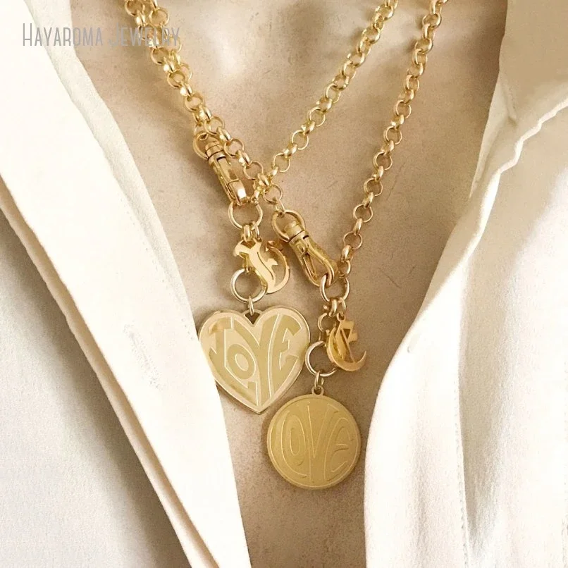 10Pcs Women Old English Love Engraved Pendant Lariat Necklace Stainless Steel Swivel Clasp Jewelry