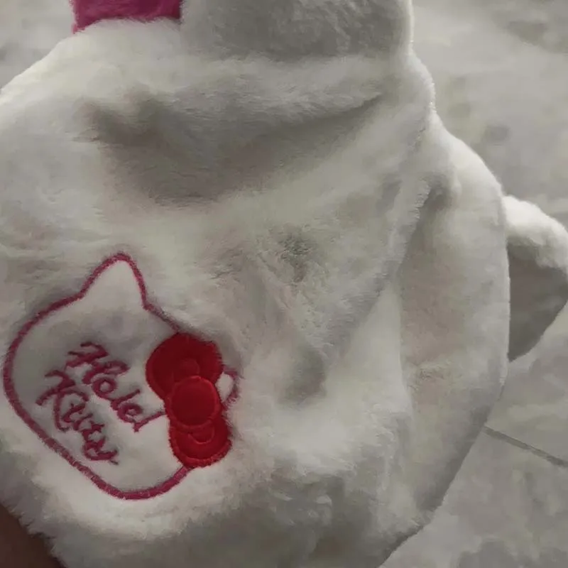 لطيف مرحبا كيتي أفخم قبعة Kawaii الأحمر القوس فروي قبعة الخريف الشتاء الفتيات موضة قبعات دافئة في الهواء الطلق حماية الأذن للنساء هدية