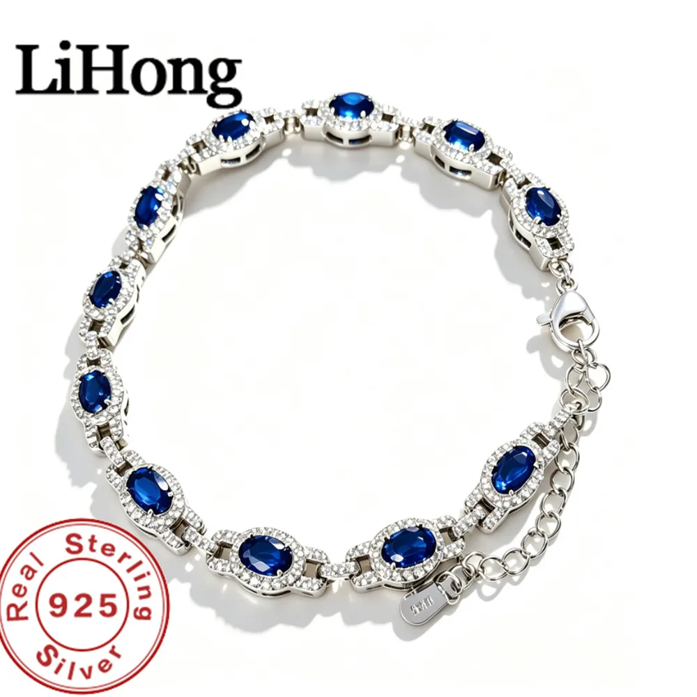 Lihong S925 Sterling Silber Ovaler Edelstein Geburtsstein Tennis-Armband für Frauen Edles Schmuckgeschenk für Mutter, Ehefrau – Detail 6