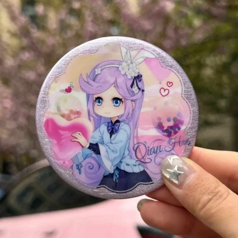 58mm Round Tinplate Button Badge Cute Cartoon Girl Figure Metal Brooch Backpack Itabag Decor Collectible Jewelry Gift