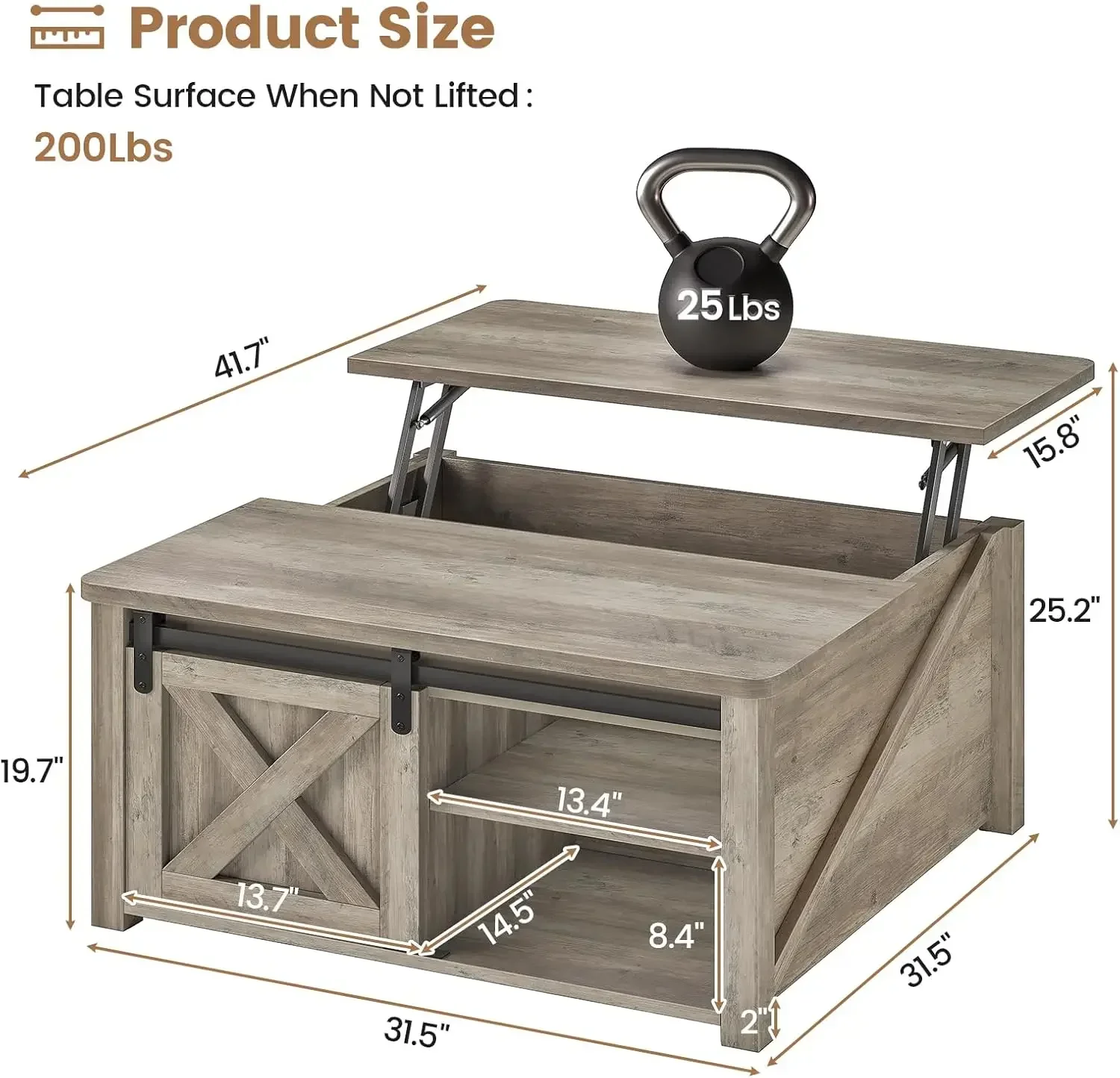 31.5" Lift Top Coffee Table with Storage, Square Coffee Table for Living Room, Coffee Table with Large Hidden Storage Compartmen