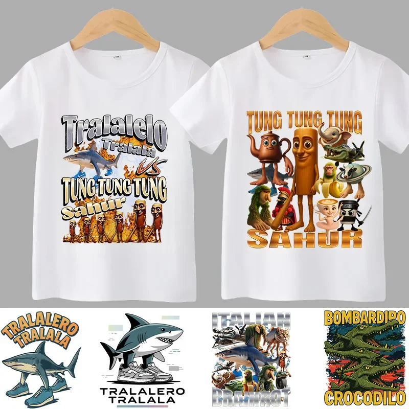 

2026 Italian Brainrot T-shirts for Children Anime Cartoon Short Sleeved Shirt Boys Girls Summer Fashion Top Kids Clothes Gifts
