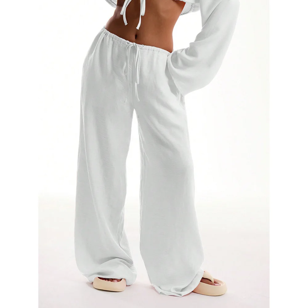 العصرية واسعة الساق السراويل النسائية الصيف جديد مستقيم الرياضة Sweatpants فضفاض Faion السراويل الطويلة كلينفيت Sle البوليستر...