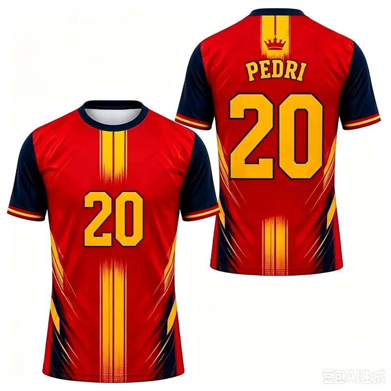 Unisex Spain Inspired No.19 Football Training T-shirt Gradient Red Navy Print Quick Dry Outdoor Soccer Fan Casual Sports Top 3