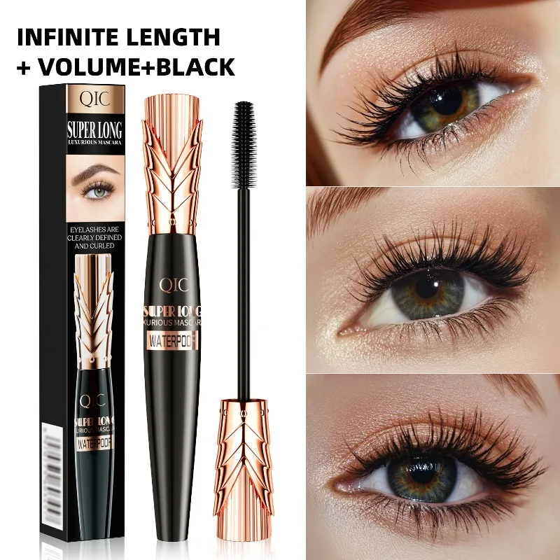 Black Crown-Tip Black & Gold Mascara 4D Large Brush Waterproof Volumizing Lengthening & Curling Long-Lasting Wear Cosmetic 1pcs