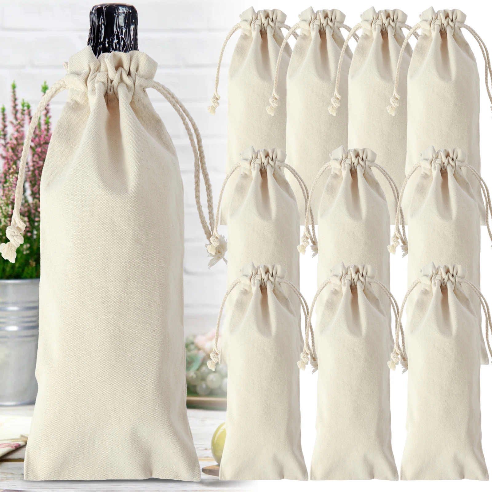 

10Pcs Sublimation Wine Bottle Bags Reusable Wine Bottle Gift Bags Drawstring Bulk Blank Canvas Wine Bags For DIY Heat Transfer