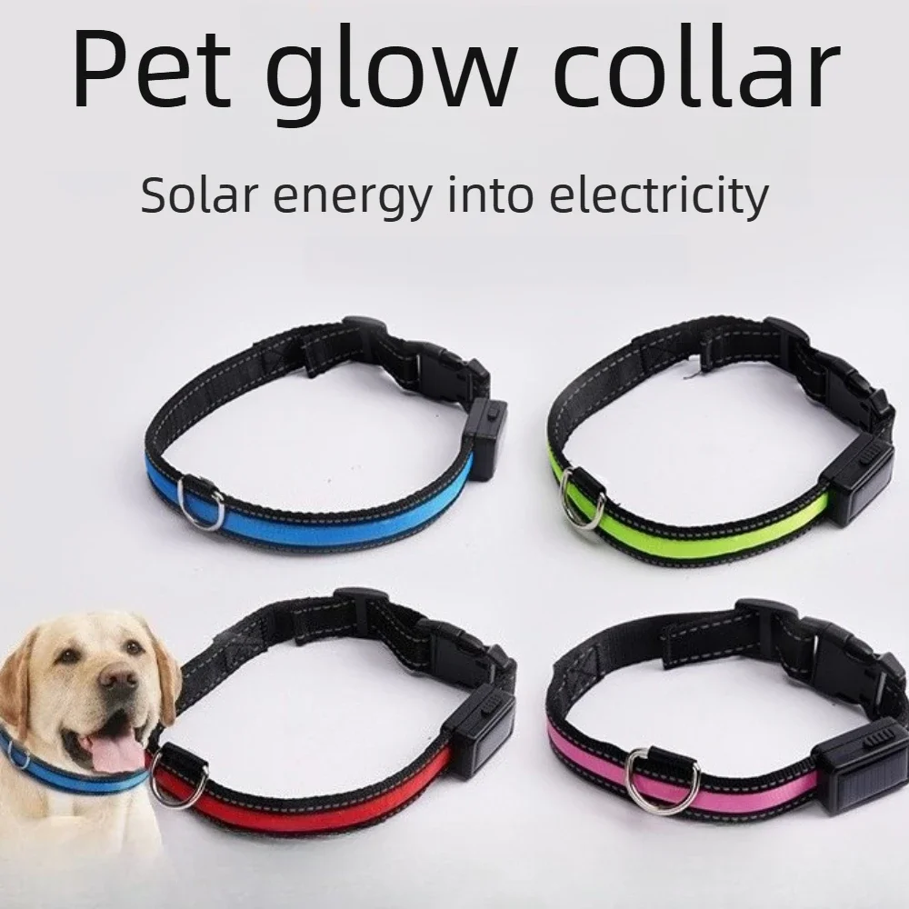 LED Dog Collar USB Solar Dual Charge Reflective Safety Leash for Night Walking