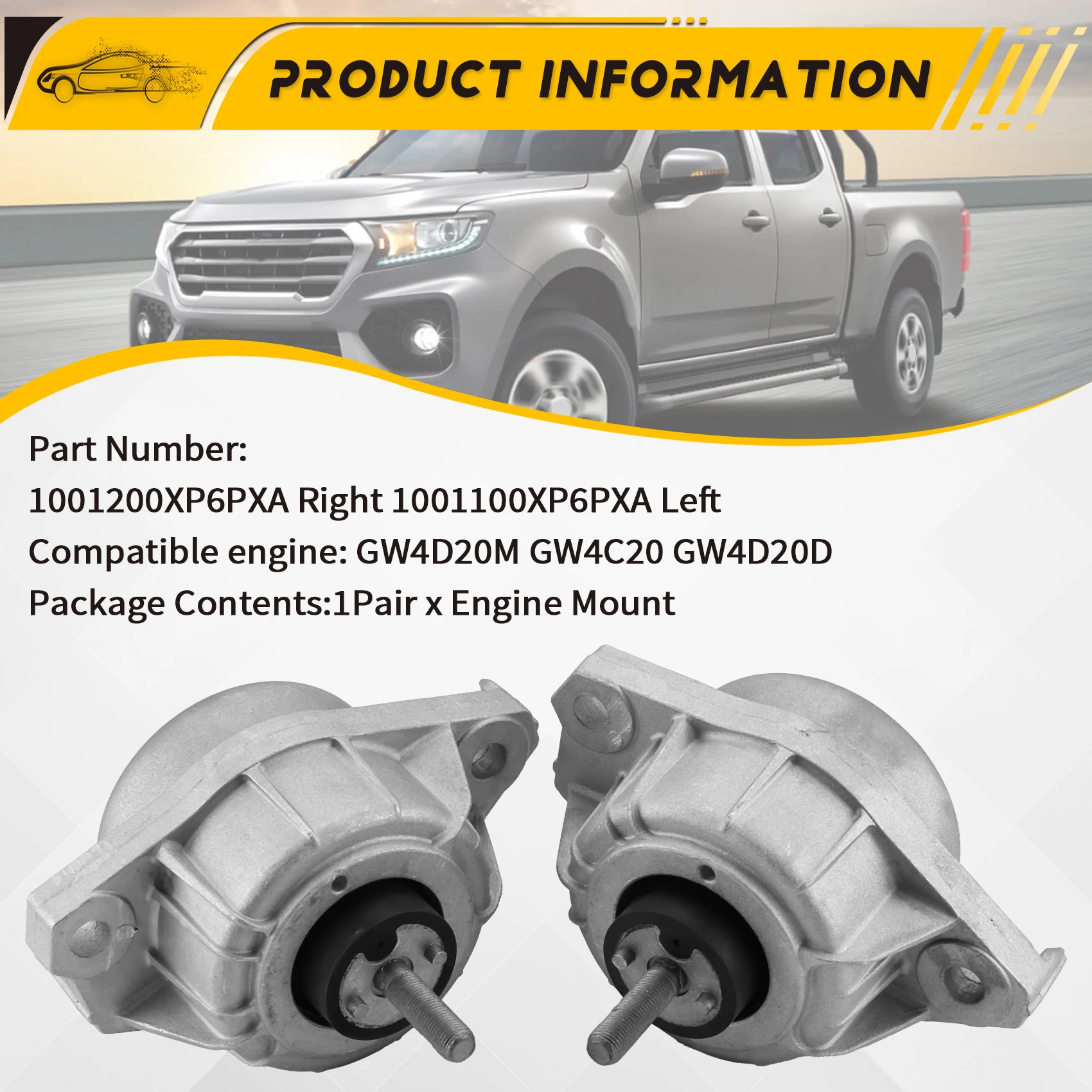 

1Pair Car Engine Mounts Assembly For Great Wall Wingle 7GWM Poer Commercial Pickup 1001200XP6PXA 1001100XP6PXA