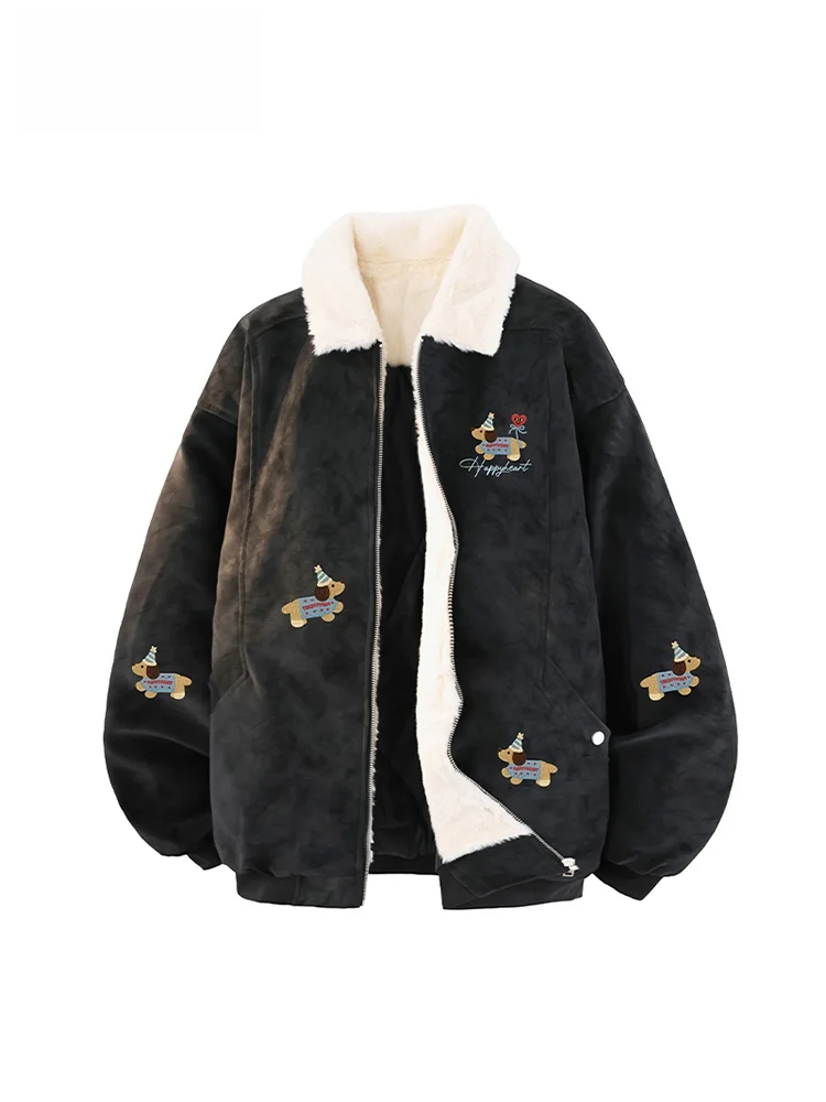 Charles Heart American Sle Thiened Algodão Jaet Masculino Feminino Inverno Quente Casacos de Fibra de Poliéster Casual Gola Flip