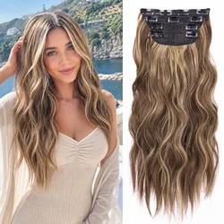 4ชิ้น/เซ็ต20นิ้ววิกผมปลอมคลิปยาวหนาหยัก Hairpieces สำหรับ Full Head วิกผมปลอมที่ยืดผม Ombre Hairpieces