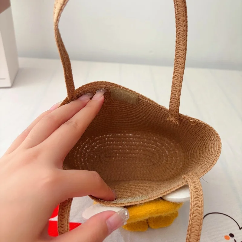 Fashionable Straw One-shoulder Crossbody Bag For Girls Aged 2-6 Years Old Versatile Solid Color Mini Coin Key Bag For Children