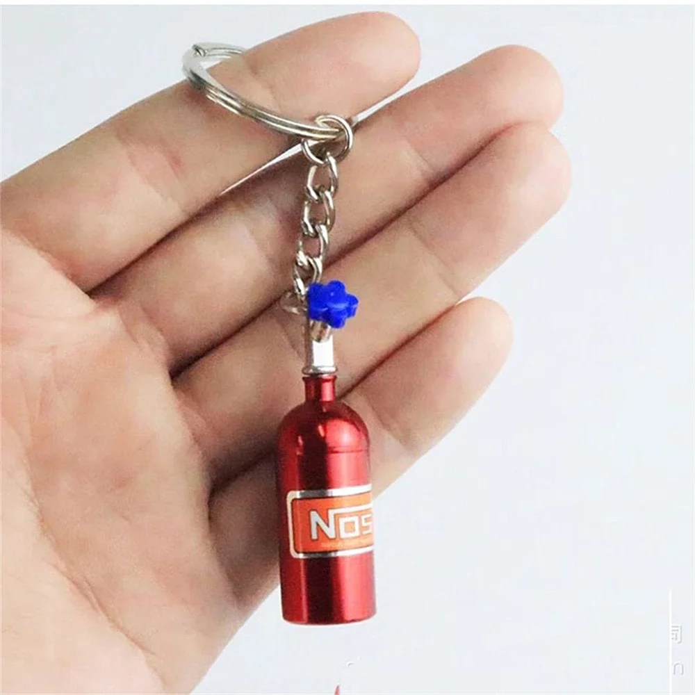 Creative NOS Turbo Nitrogen Bottle Keychain Mini Metal Auto Pendant Keyfob Vehicle Keyrings Car Motorcycle Accessory Key Holder