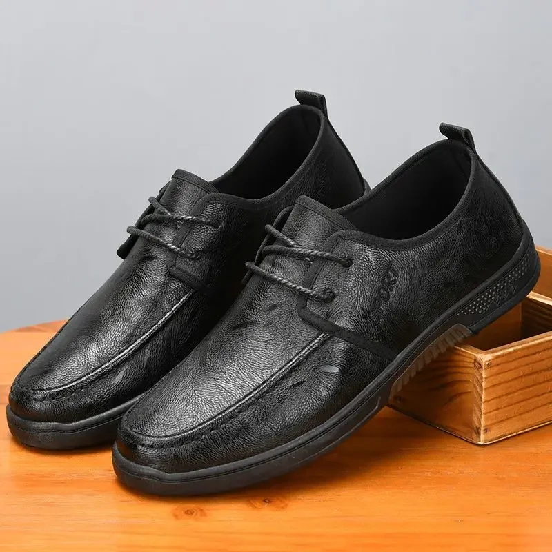 

Черные водонепроницаемые кожаные туфли на шнуровке для мужчин, классические ретро-классические оригинальные низкие цены, трендовые легкие дизайнерские мужские повседневные туфли 2023 года