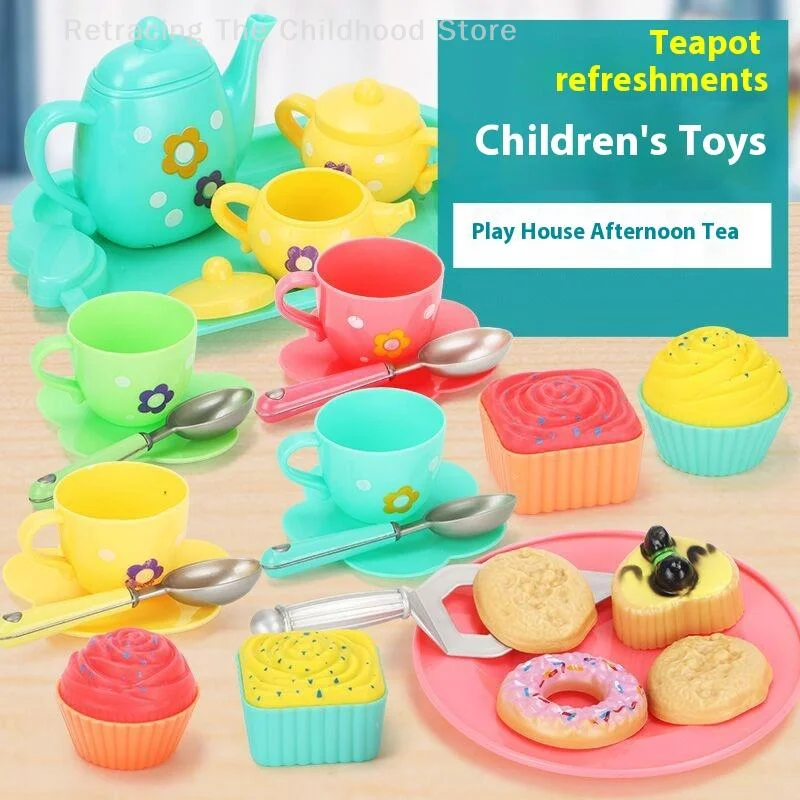 1 conjunto de casa de bonecas simulação bule xícara de chá comida fingir jogar modelo brinquedo cozinha chá da tarde brinquedos para menino menina presente aniversário
