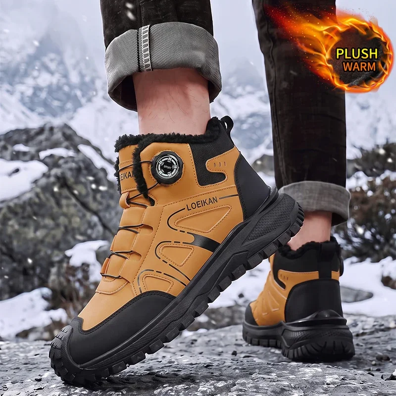 Damen High-Top Winterstiefel mit Plüschfutter, Drehverschluss, dicker rutschfester Sohle, modische Freizeit-Wanderstiefel für kaltes Wetter – Detail 5