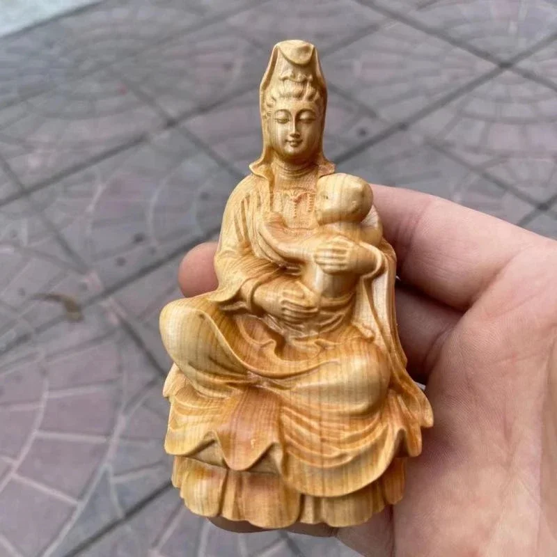 10*6*5cm Wood Guanyin Bodhisattva Buddha Statue Figurine Buddhist Carving Delicate Pocket Hand Pieces Craft