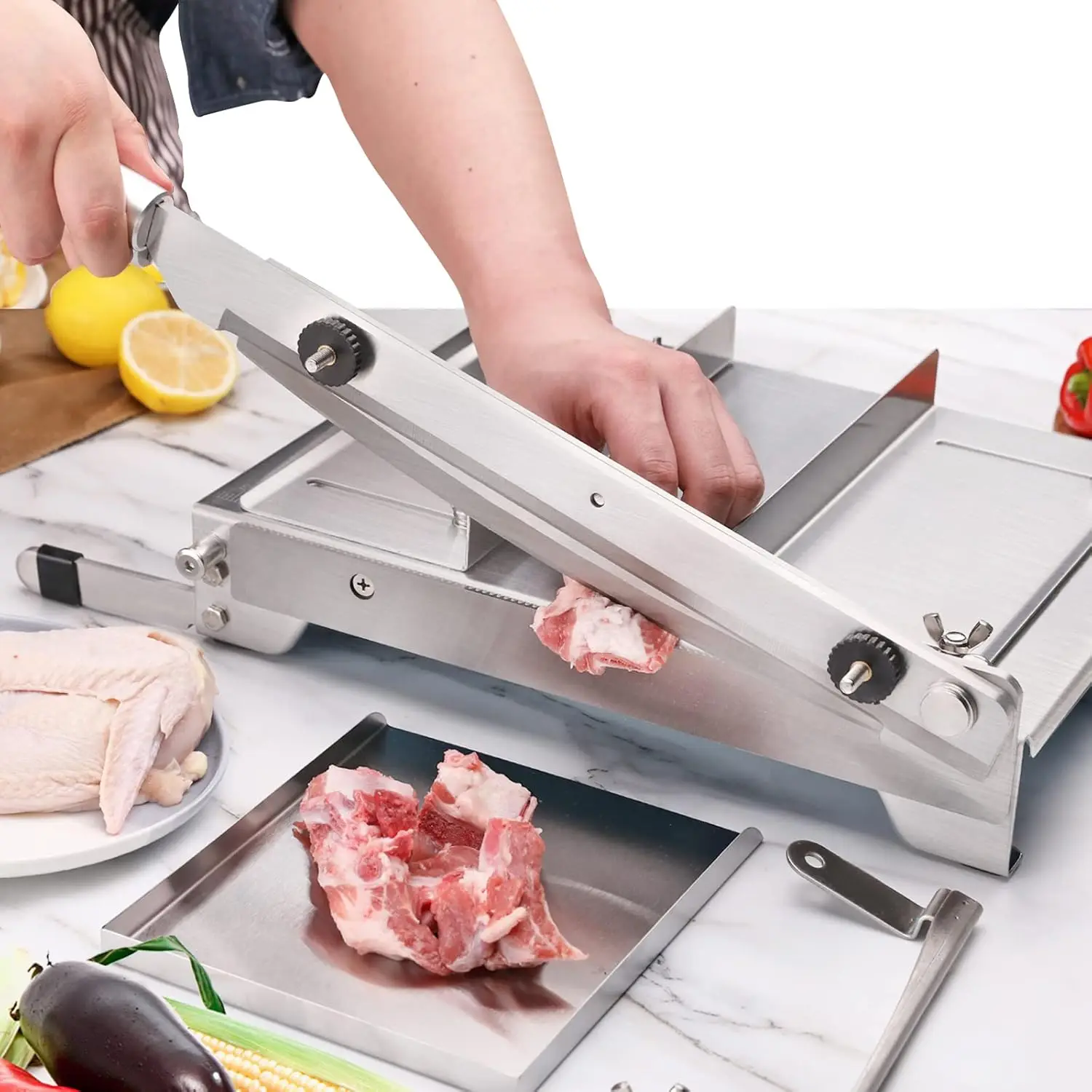 

Manual Frozen Meat Slicer Bone Short Rib Cutter Chicken Chopper Machine 13.5 Inch Double Blade Heavy Duty Guillotine Biltong Cut