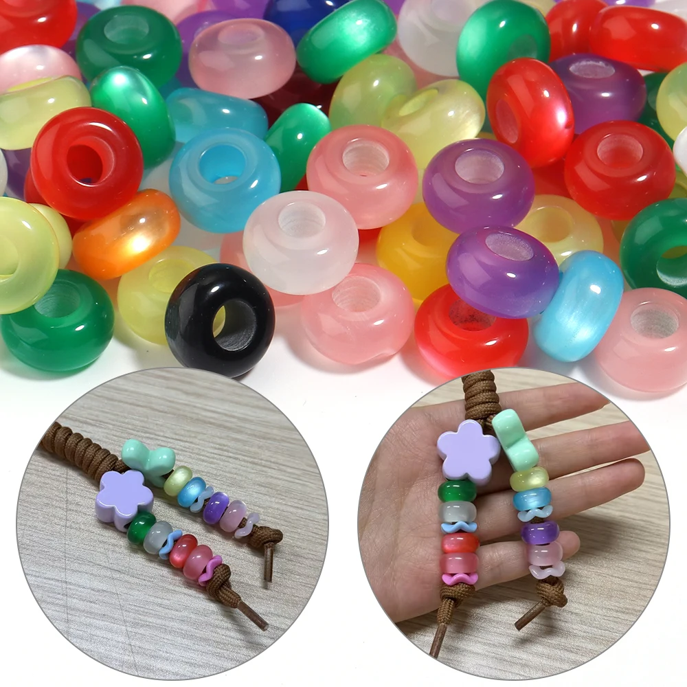 50 Stück/Lot bunte, glänzende Harz-Katzenaugenperlen mit großem Loch, lose Spacer-Perlen für die Schmuckherstellung, DIY-Halsketten, Armbänder, Zubehör – Detail 2