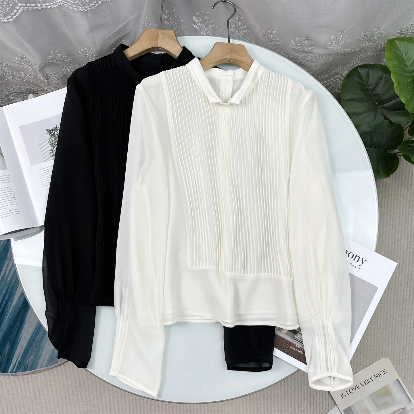 

Весна 2026: Новая простая женская рубашка с длинным рукавом и цветочным принтом, повседневная, с воротником-стойкой, свободного кроя, без бренда, для офиса и на каждый день