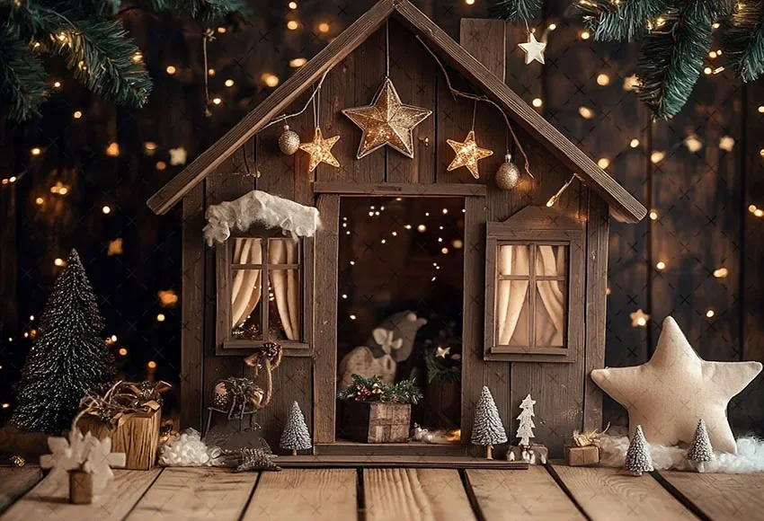 Fondo de fotografía Mehofond invierno Navidad cabina luces árbol de Navidad regalos niños retrato familiar decoración telón de fondo estudio fotográfico