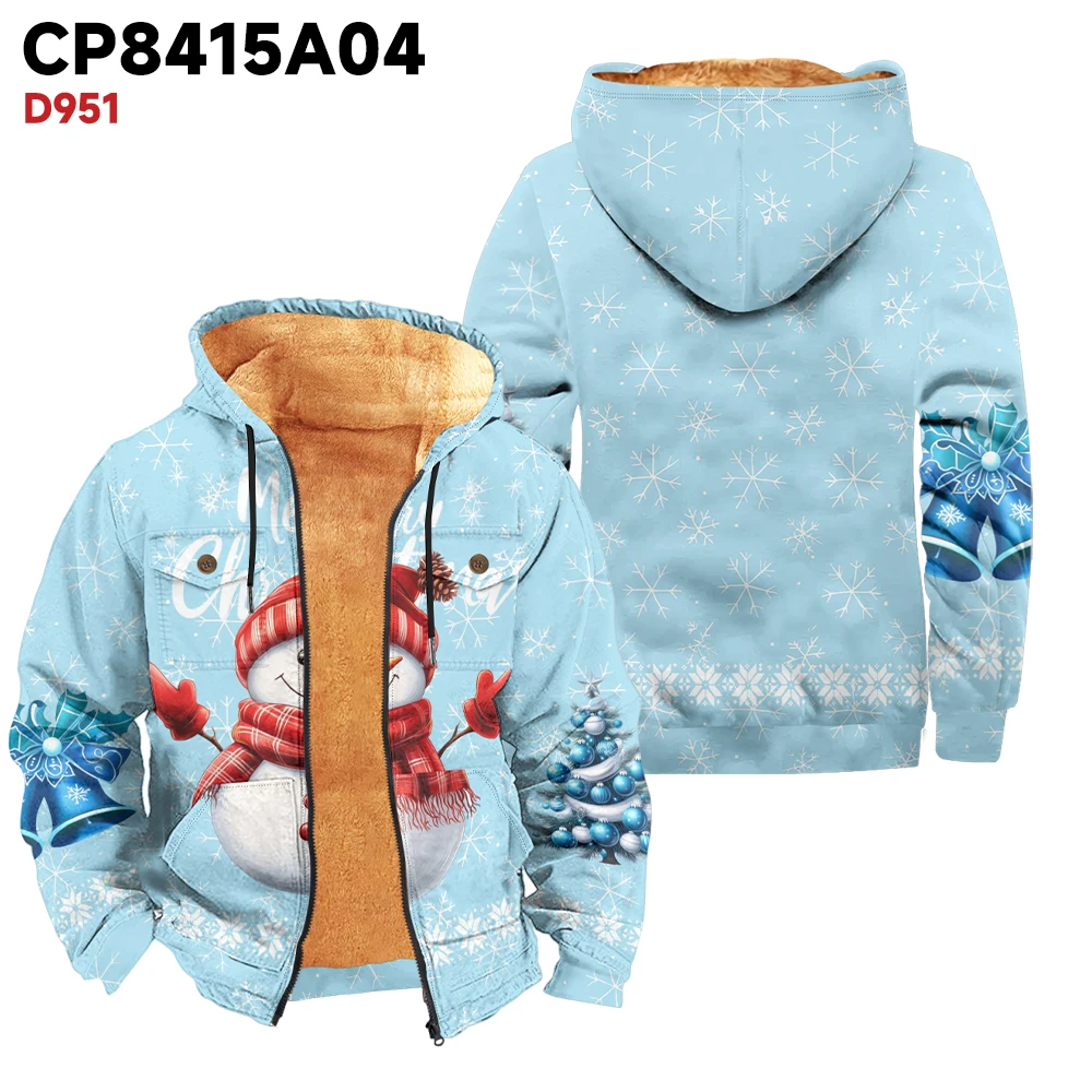 Winter men's coat plus size men's retro coat cute little snowman print casual versatile, fashionable and avant-garde