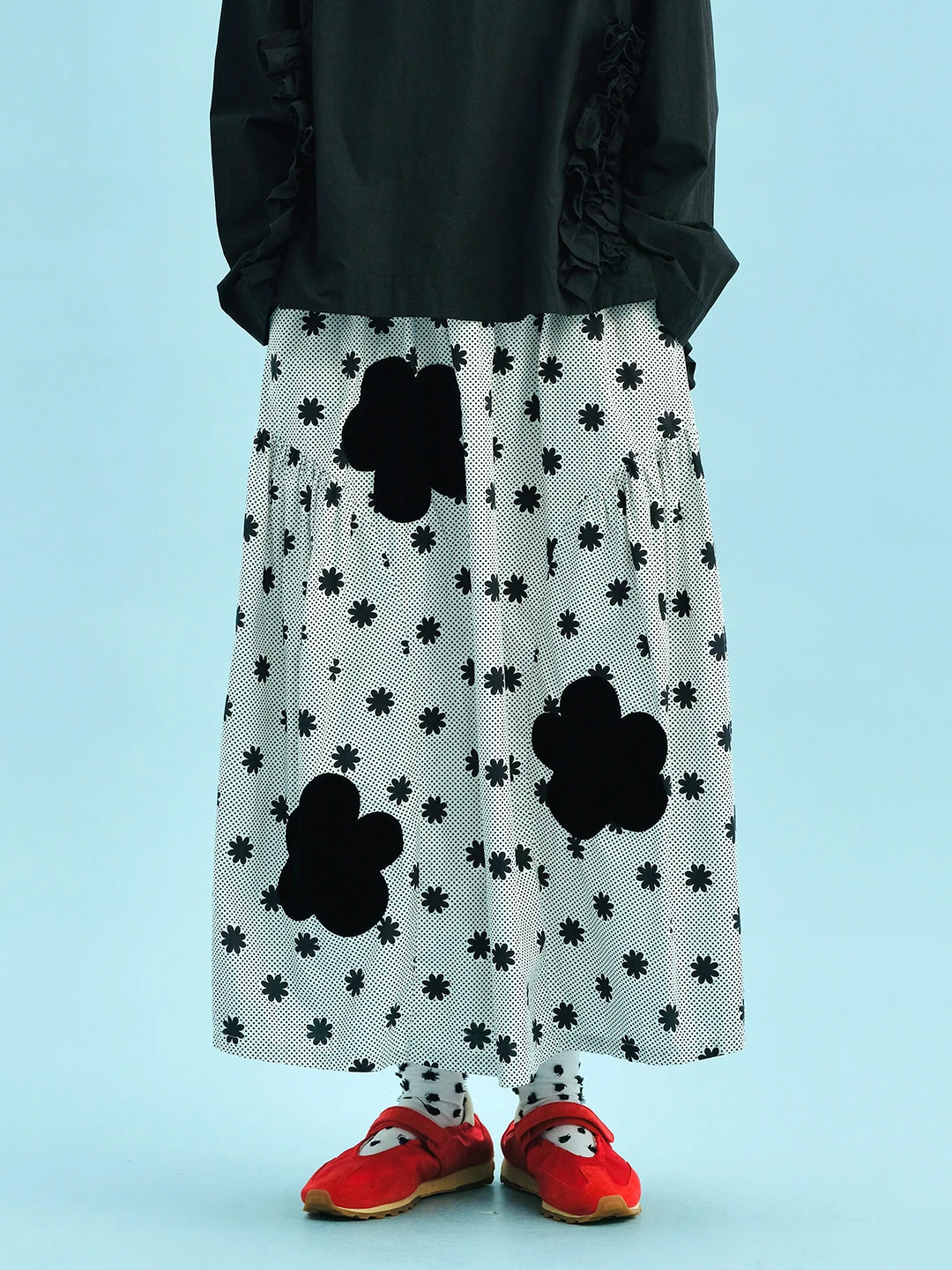 تنورة نسائية صيفية مزدوجة الأزهار لعام 2025، أبيض وأسود، خصر قابل للتعديل، طباعة مختلطة، منتجع إلى الشارع، متعددة الاستخدامات يوميًا 255037