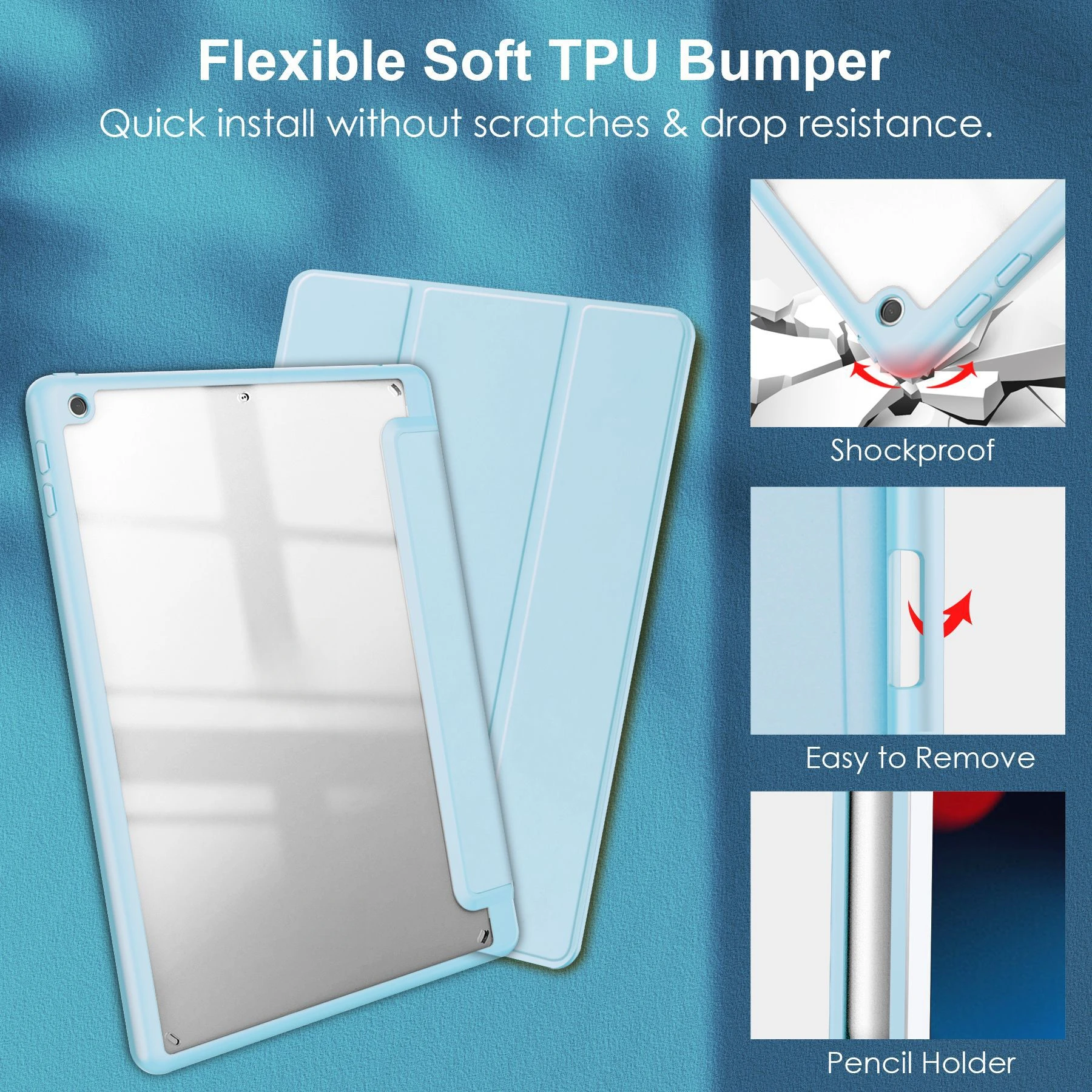 Für iPad 10.2 10.9 Pro 11 Air 11 Hülle Acryl Dreifach Faltbarer Ständer Stifthalter Stoßfeste Tablet-Schutzhülle – Detail 2
