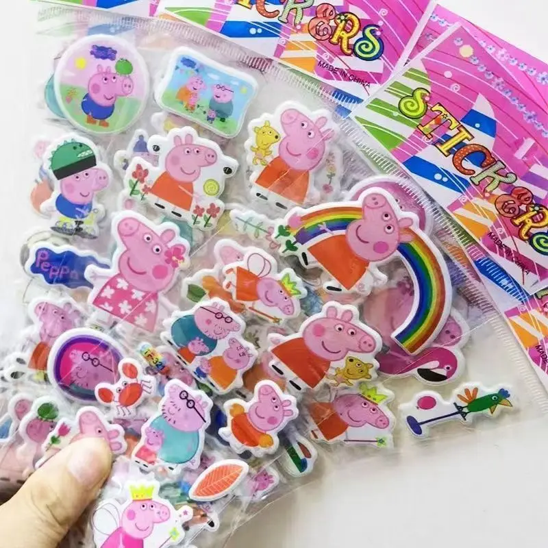 Peppa Pig cartoon sticker notebook sticker, 3D bubble sticker for boys and girls, kindergarten reward sticker, water cup sticker view 2