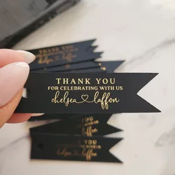 50Pcs Custom Wedding Tags Gold Foil DIY Thank You Tags White/Black Wedding Favors Labels for Gift Bridal Shower Party Favors