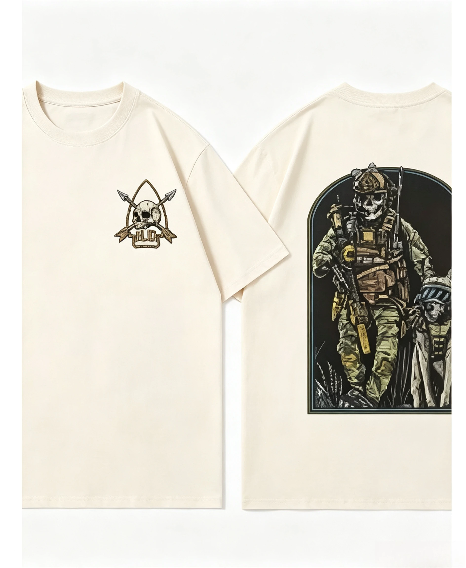 2026 New  Men Tactical Skull Graphic T Shirt 2026 Retro Soldier Print Round Neck Short Sleeve Top