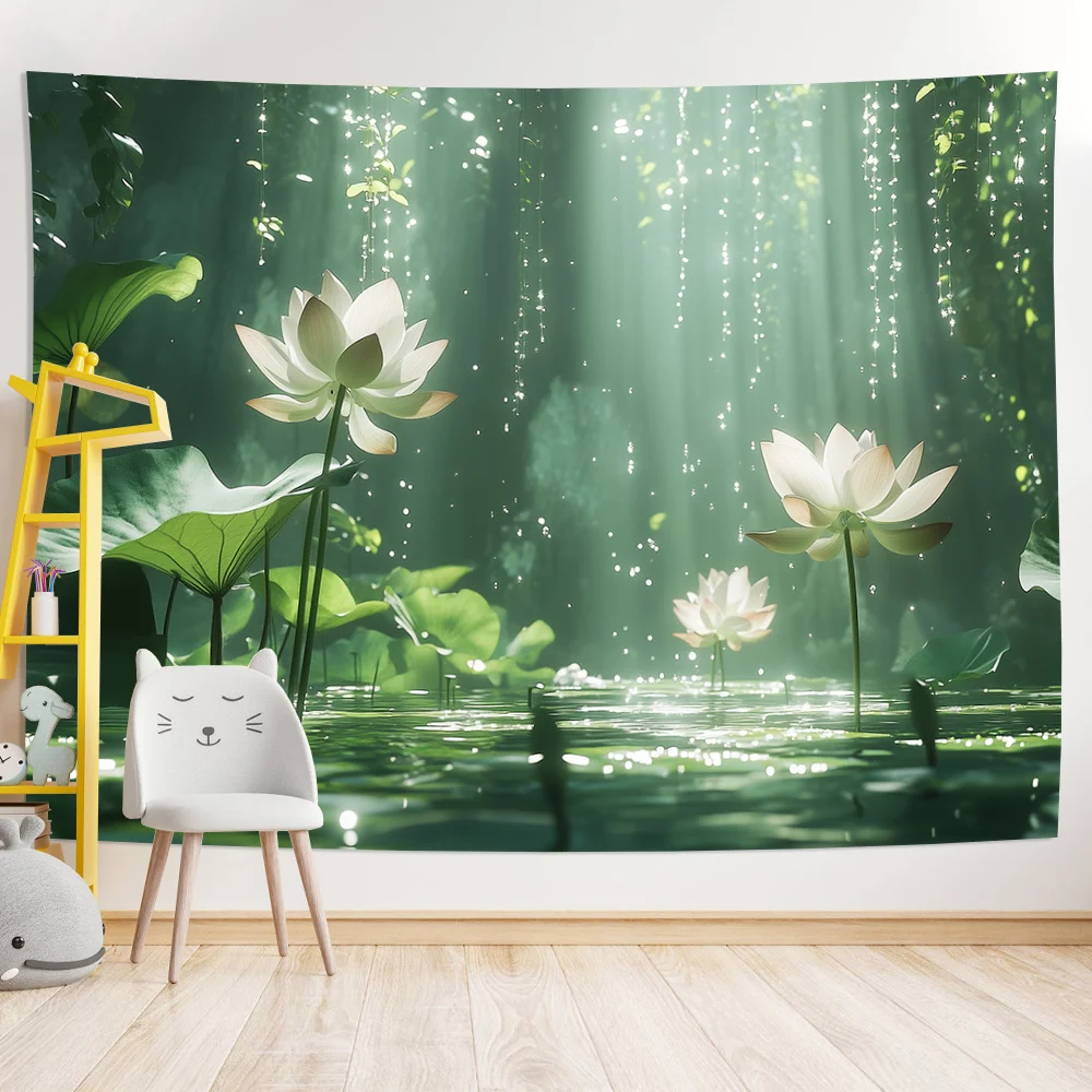 1 piece 3D Lotus Tapestry - Polyester fabric, machine washable, suitable for living room, bedroom, office decoration