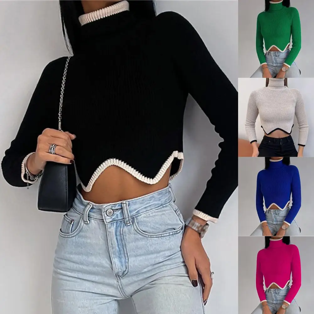 Turtleneck Crop Sweater Women Fashion Christmas Sweaters 2023 Winter Solid Knitted Long Sleeve Slim Pullovers Jumpers Knitwears