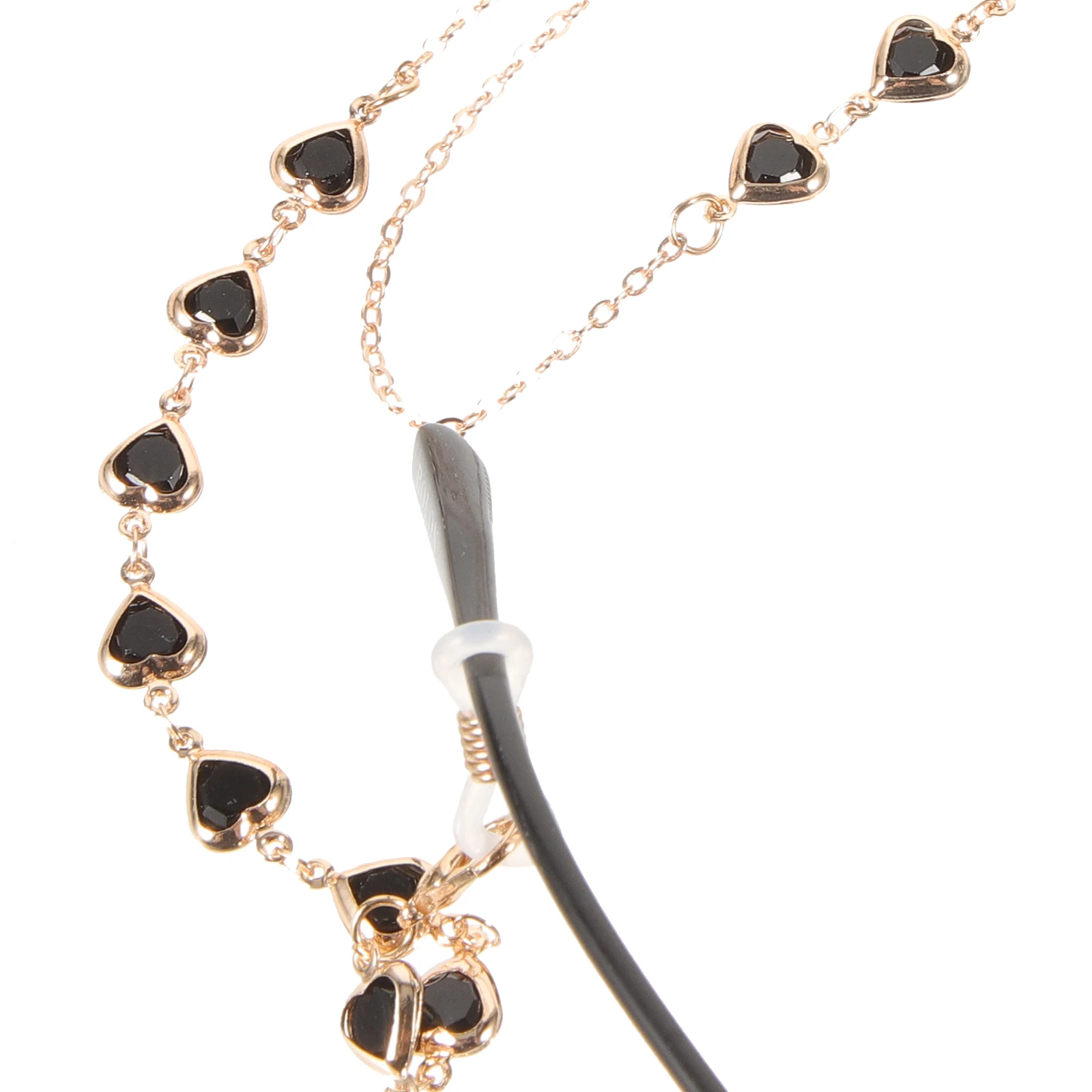 

Stylish Black Heart Shaped Glass Chain Anti Loss Eyewear Rope For Women Sunglasses Holder Necklace