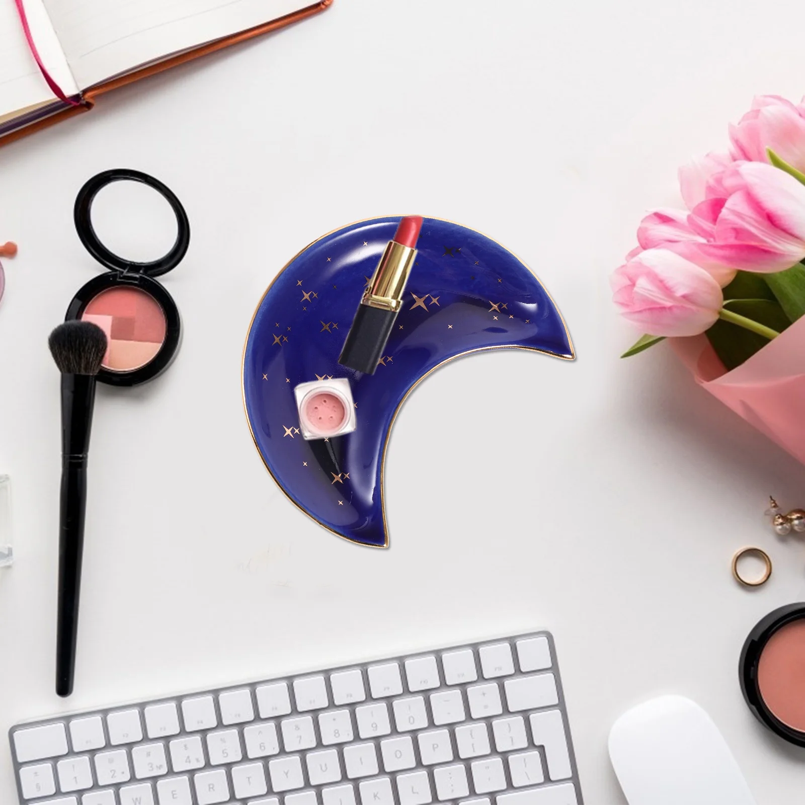 

1Pcs Ceramic Jewelry Tray Moon Shape Durable Storage Organizer for Rings Bracelets Earrings Bedroom Kitchen Home Decor