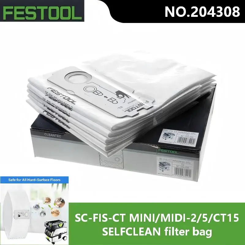 

FESTOOL Self-Clean Filter Bag SC-FIS-CT 204308, for CT MINI/MIDI/MIDI-2/CT15 Vacuum Cleaners, Meltblown Non-Woven Fabric