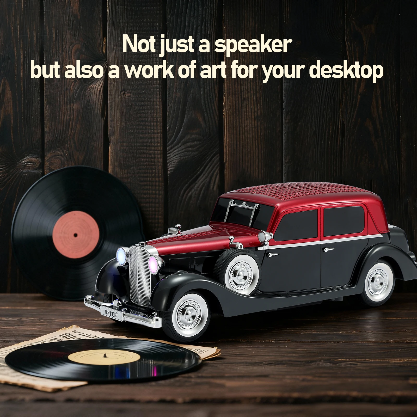 

WSTER WS-1934 Guise Sedan Винтажный автомобильный Bluetooth-динамик Handsfree со светодиодной подсветкой TF USB FM AUX TWS Тип C Зарядка