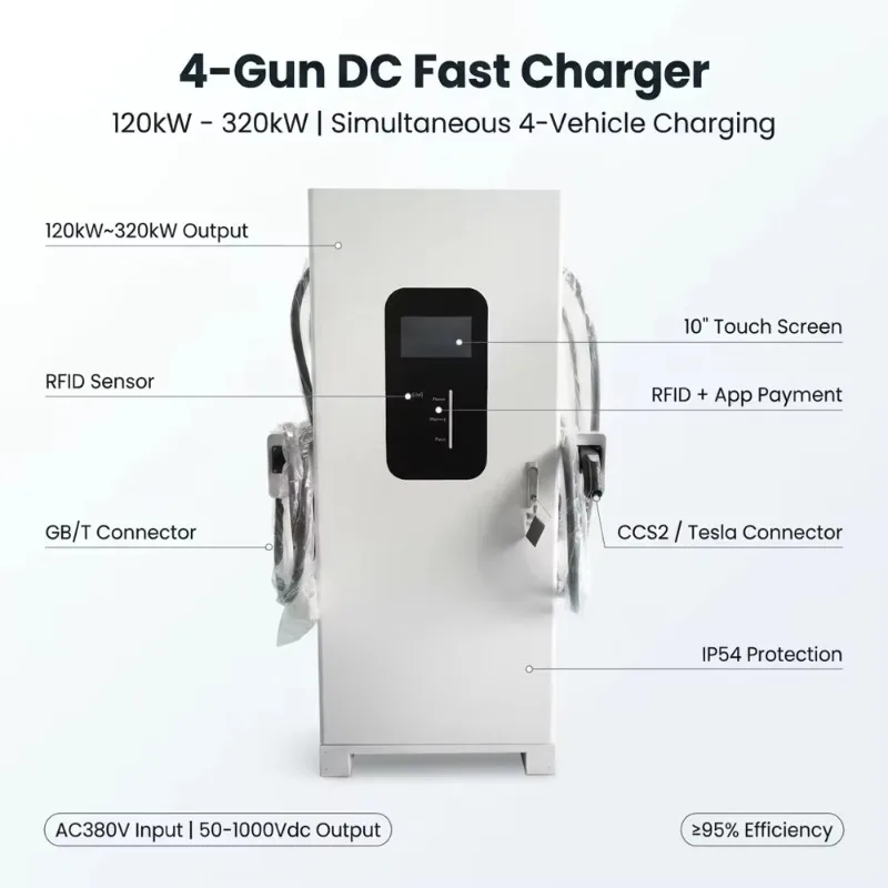 Commercial Grade 320KW Fast Charging System 4 Simultaneous Charging Pile  Standard Support Smart EV Charger