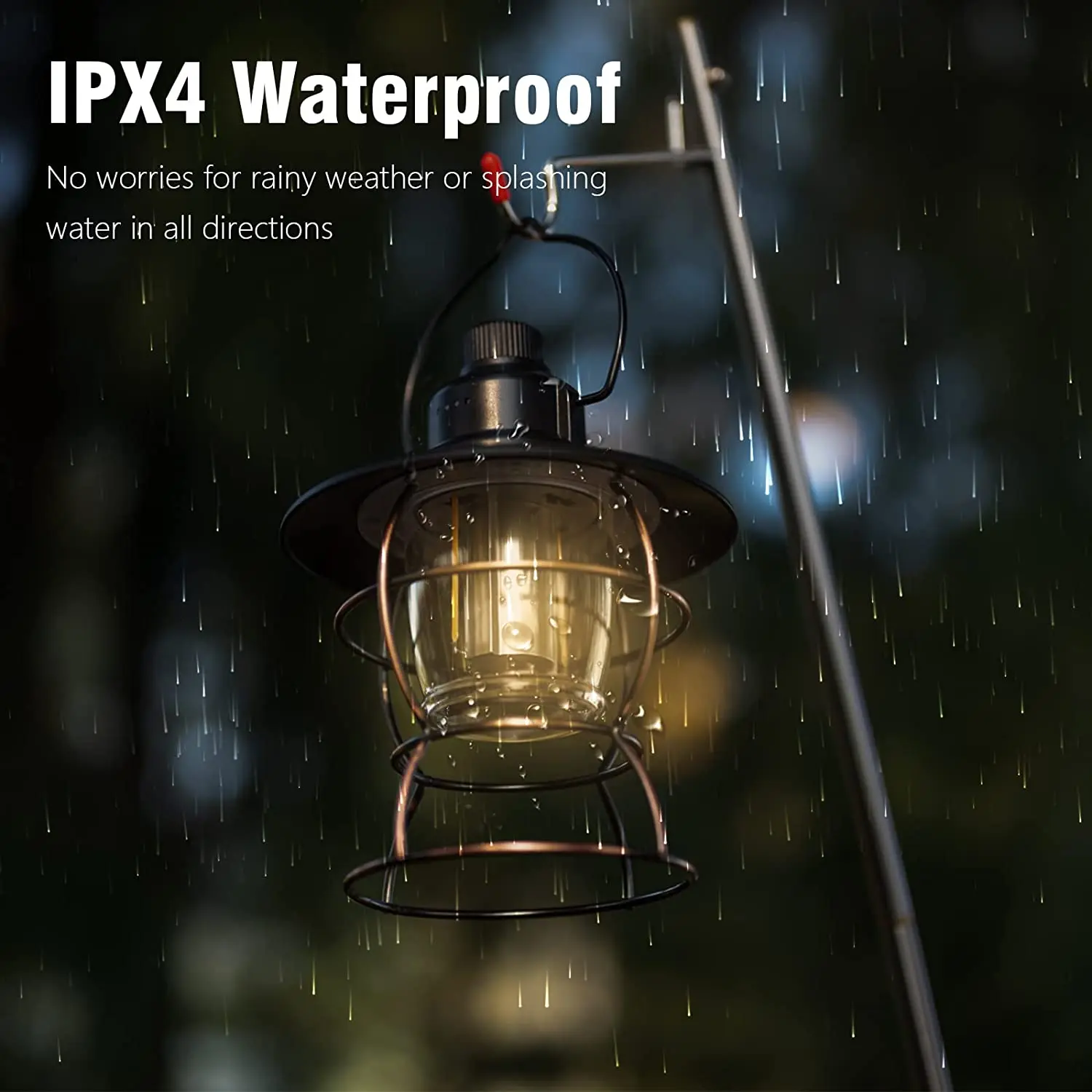 IPX4 Waterproof Outdoor Portable Rechargeable Led Rechargeable Vintage Retro Metal Hanging Camping Lantern Dimmable Torch Lights