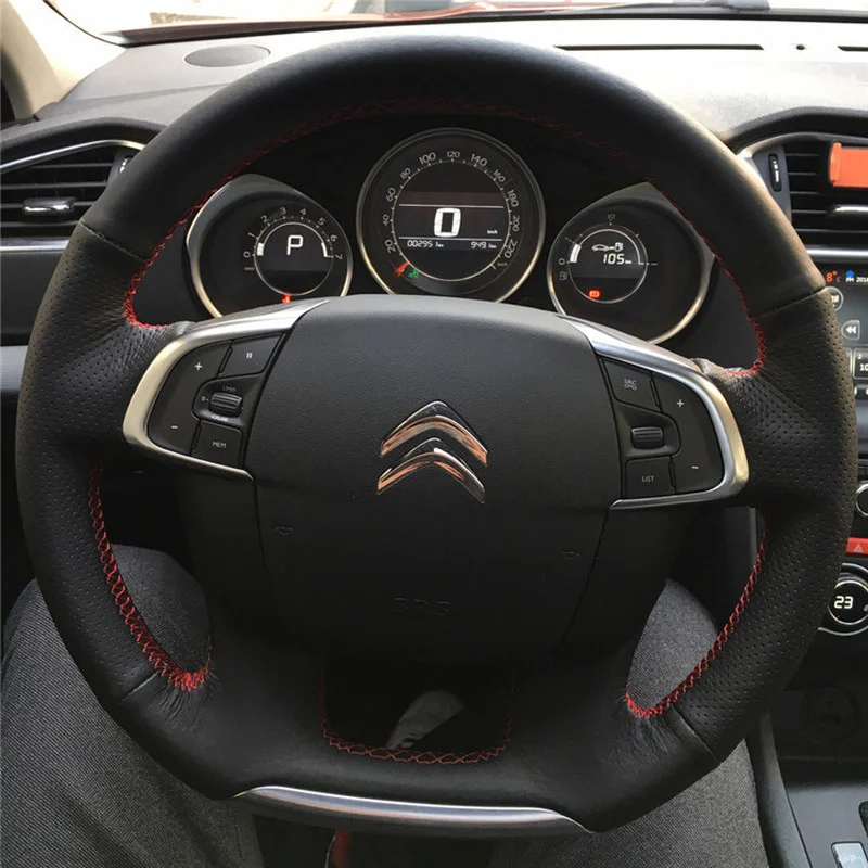 Customized Leather Hand Sewn Steering Wheel Cover for Citroen Picasso QUATRE Ailice Ds6 DS5 DS4S DS3 DS7 Car Interior