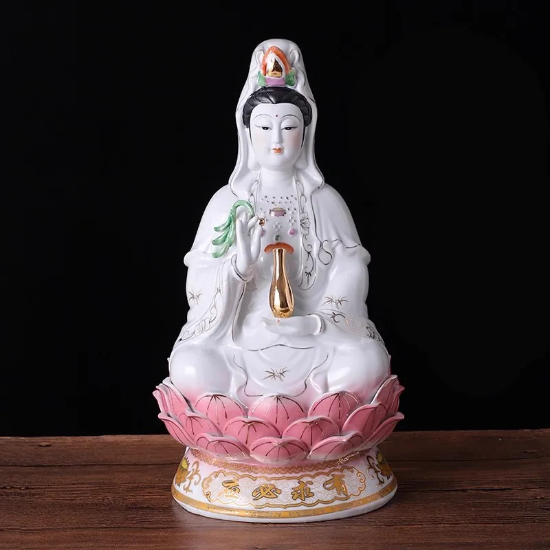 تمثال قوانيين من البورسلين الأبيض - بحر جنوب أفالوكيتشفارا بوديساتفا مع اللوتس والمزهرية، تمثال ديكور مذبح بوذي أنيق